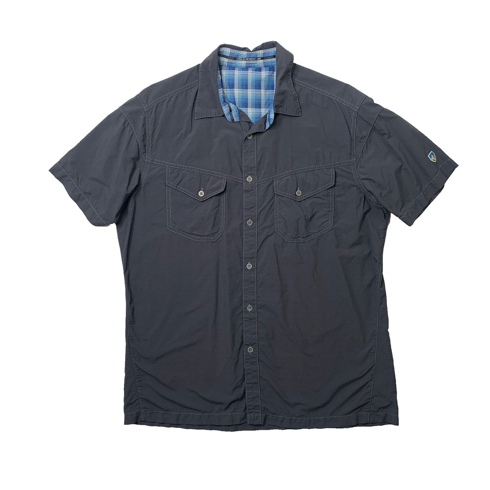 Kuhl Shirt Mens M Medium Grizzly Eluxur Short Sleeve Plaid Outdoor Travel Hiking
